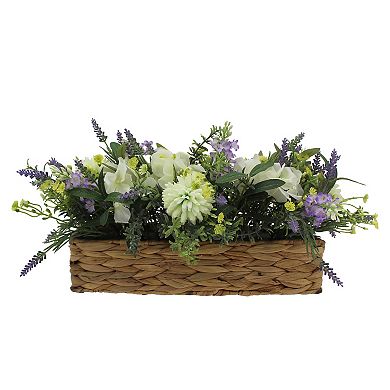 Everyday Decor Artificial Dahlia & Lavender Oblong Basket Table Decor