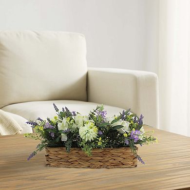 Everyday Decor Artificial Dahlia & Lavender Oblong Basket Table Decor
