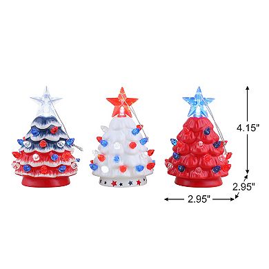 Mr Christmas Set of 3 LED Mini Nostalgic Ceramic Patriotic Trees Table Decor