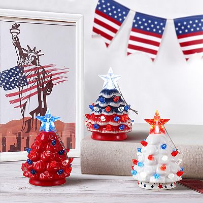 Mr Christmas Set of 3 LED Mini Nostalgic Ceramic Patriotic Trees