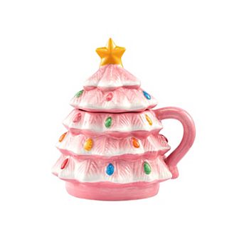 Mr Christmas Pink Nostalgic Ceramic Tree Lidded Mug