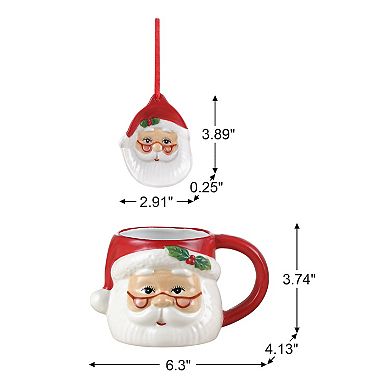 Mr Christmas 2-Piece Red Ceramic Santa Claus Mug & Ornament Set