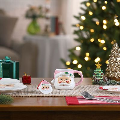 Mr Christmas 2-Piece Pink Ceramic Santa Claus Mug & Ornament Set