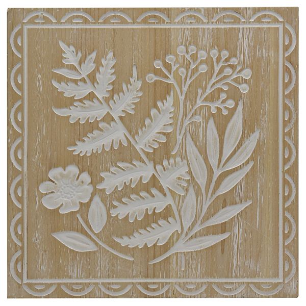 Belle Maison Foliage & Floral Print Wood Wall Décor - Natural