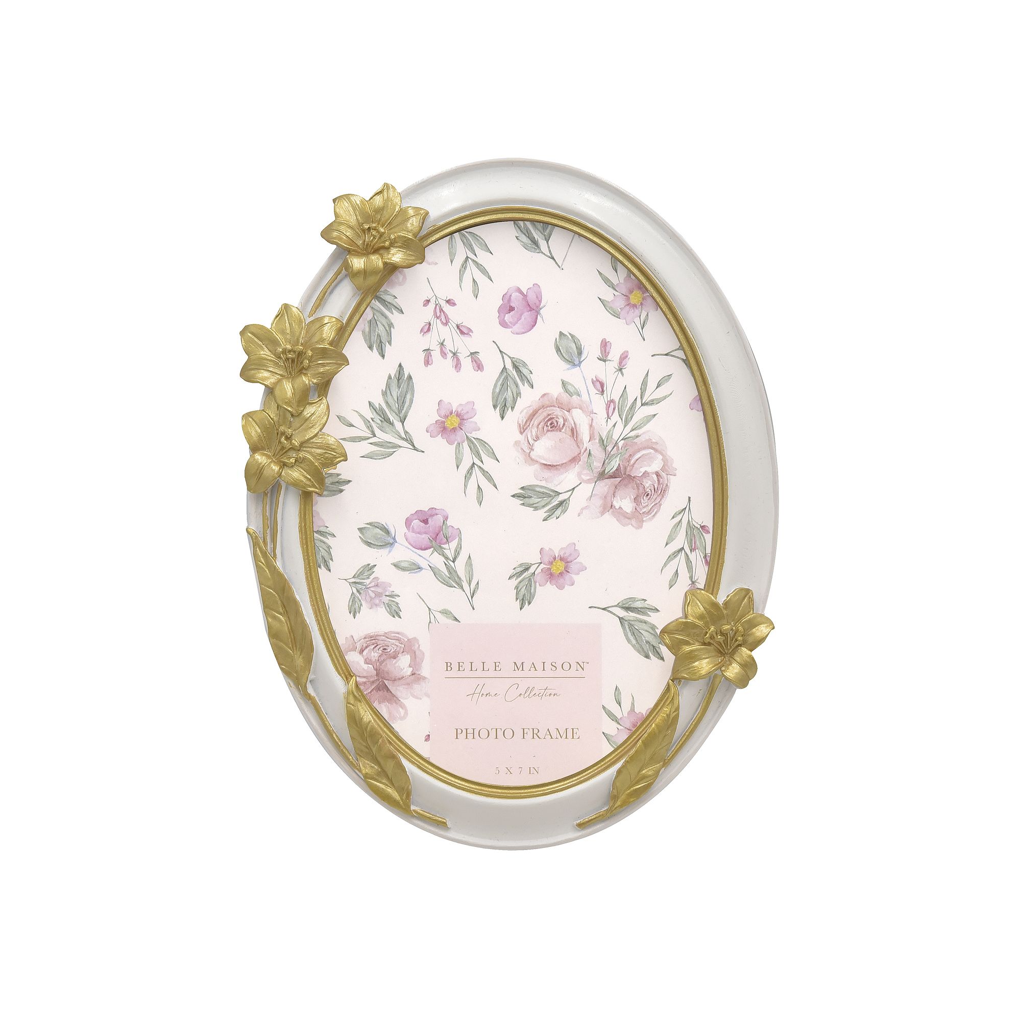 Belle Maison 5 x 7 Resin Floral Oval Frame, White