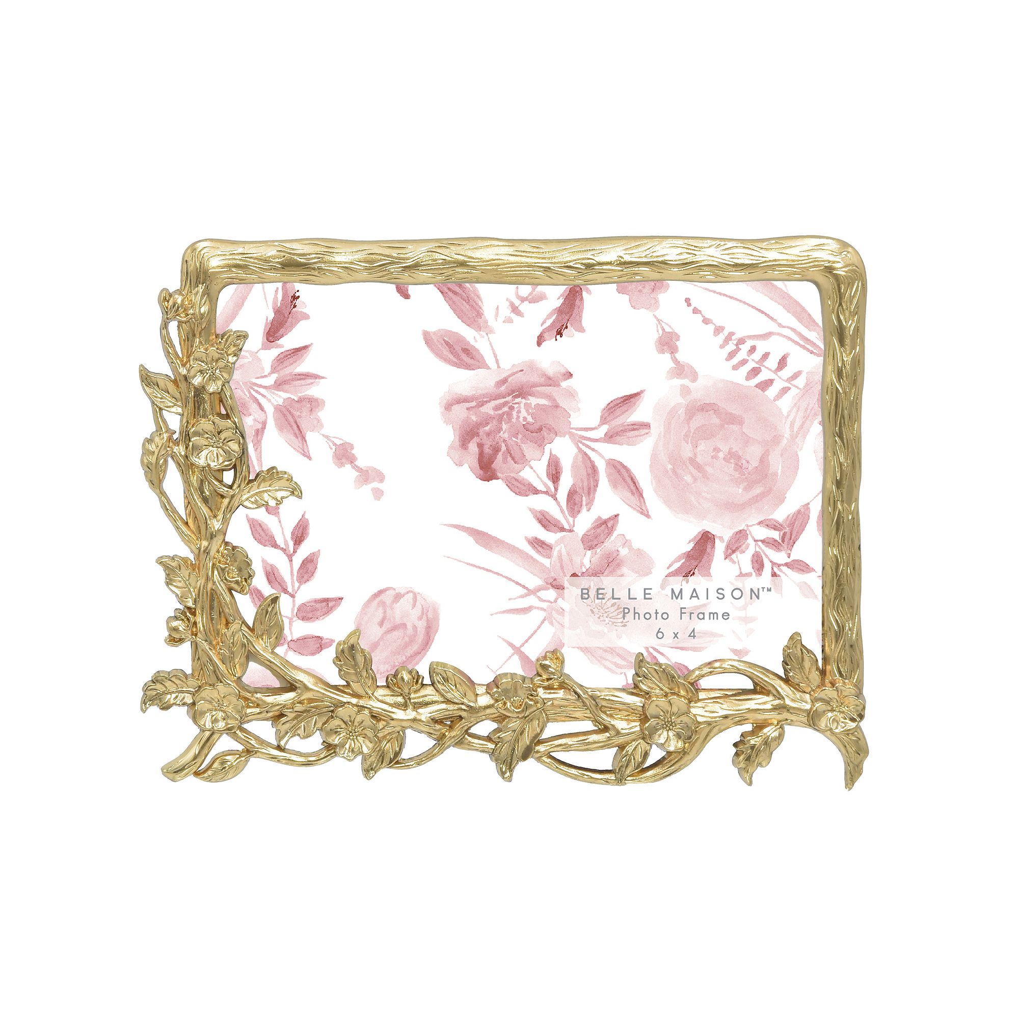 Belle Maison 6 x 4 Cast Metal Floral Frame, Gold