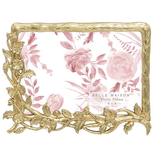 Belle Maison 6" x 4" Cast Metal Floral Frame - Gold