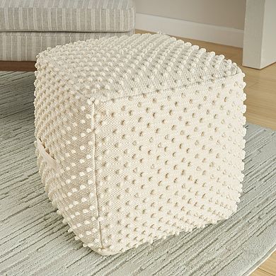Mina Victory Lifestyle Loop Dots Ivory Indoor Pouf with Side Handles