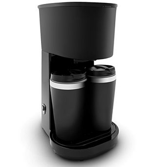 Elite Cuisine Dual Coffee Maker with Two Stainless Steel Interior Travel Mugs