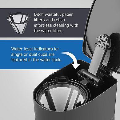 Elite Cuisine Dual Coffee Maker with Two Stainless Steel Interior Travel Mugs