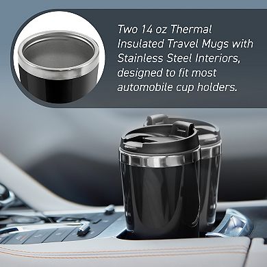 Elite Cuisine Dual Coffee Maker with Two Stainless Steel Interior Travel Mugs