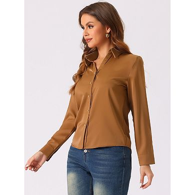 Women's Work Office Shirt V Neck Button Down Long Sleeve Chiffon Blouse Top