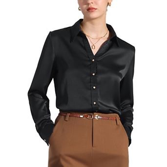 Women's Work Office Shirt V Neck Button Down Long Sleeve Chiffon Blouse Top