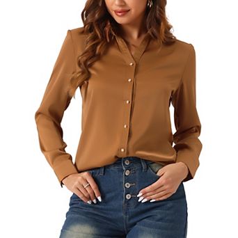 Women's Work Office Shirt V Neck Button Down Long Sleeve Chiffon Blouse Top