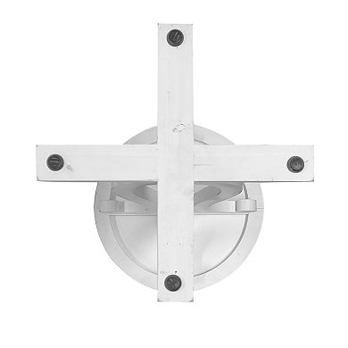 Parisloft Farmhouse Wood Round Side Table with Natural Wood Tabletop and Distressed White Base