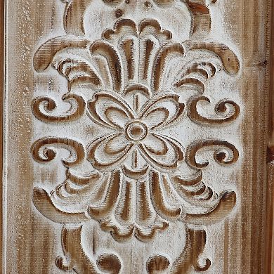 Parisloft Farmhouse Rustic Carved Wood Storage Cabinet with 1 Drawer and 2 Doors, 31"H