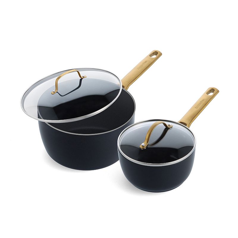 GreenPan Reserve 4pc (1.5qt and 3qt) Hard Anodized Healthy Ceramic Nonstick Sauce Pan Set Black