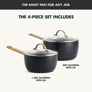 GreenPan Reserve 2pc 1.5qt and 3qt Hard Anodized Ceramic NonStick SaucePan set with Lid