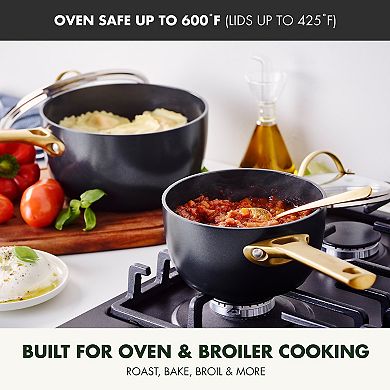 GreenPan Reserve 2pc 1.5qt and 3qt Hard Anodized Ceramic NonStick SaucePan set with Lid
