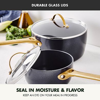 GreenPan Reserve 2pc 1.5qt and 3qt Hard Anodized Ceramic NonStick SaucePan set with Lid