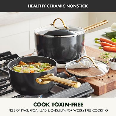GreenPan Reserve 2pc 1.5qt and 3qt Hard Anodized Ceramic NonStick SaucePan set with Lid