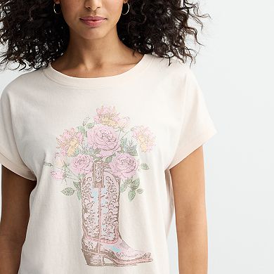 Women's Cowgirl Boot Bouquet Of Flowers Dolman Graphic Tee