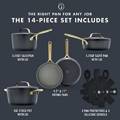 GreenPan GP5 Colors 14 pc Hard Anodized Ceramic NonStick Cookware Set