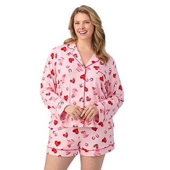 Plus Size Beauty Sleep Social Long Sleeve Pajama Top & Pajama Shorts Set