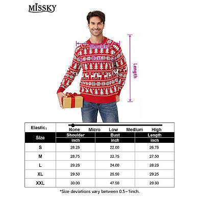 Man's Christmas Sweater Reindeer Snowflake Pattern Crew Neck Holiday Pullover Knitwear
