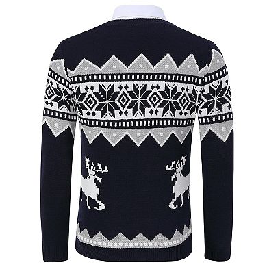 Men's Christmas Sweaters Holiday Reindeer Snowflakes V Neck Pullover