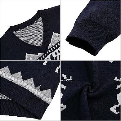 Men's Christmas Sweaters Holiday Reindeer Snowflakes V Neck Pullover