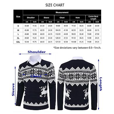 Men's Christmas Sweaters Holiday Reindeer Snowflakes V Neck Pullover