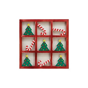 Parisloft Farmhouse Wood Christmas Tic Tac Toe Tabletop Board Games - 11.8 x 11.8 inches