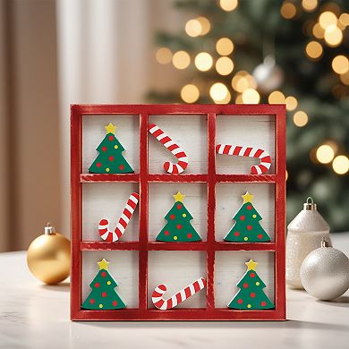 Parisloft Farmhouse Wood Christmas Tic Tac Toe Tabletop Board Games - 11.8 x 11.8 inches