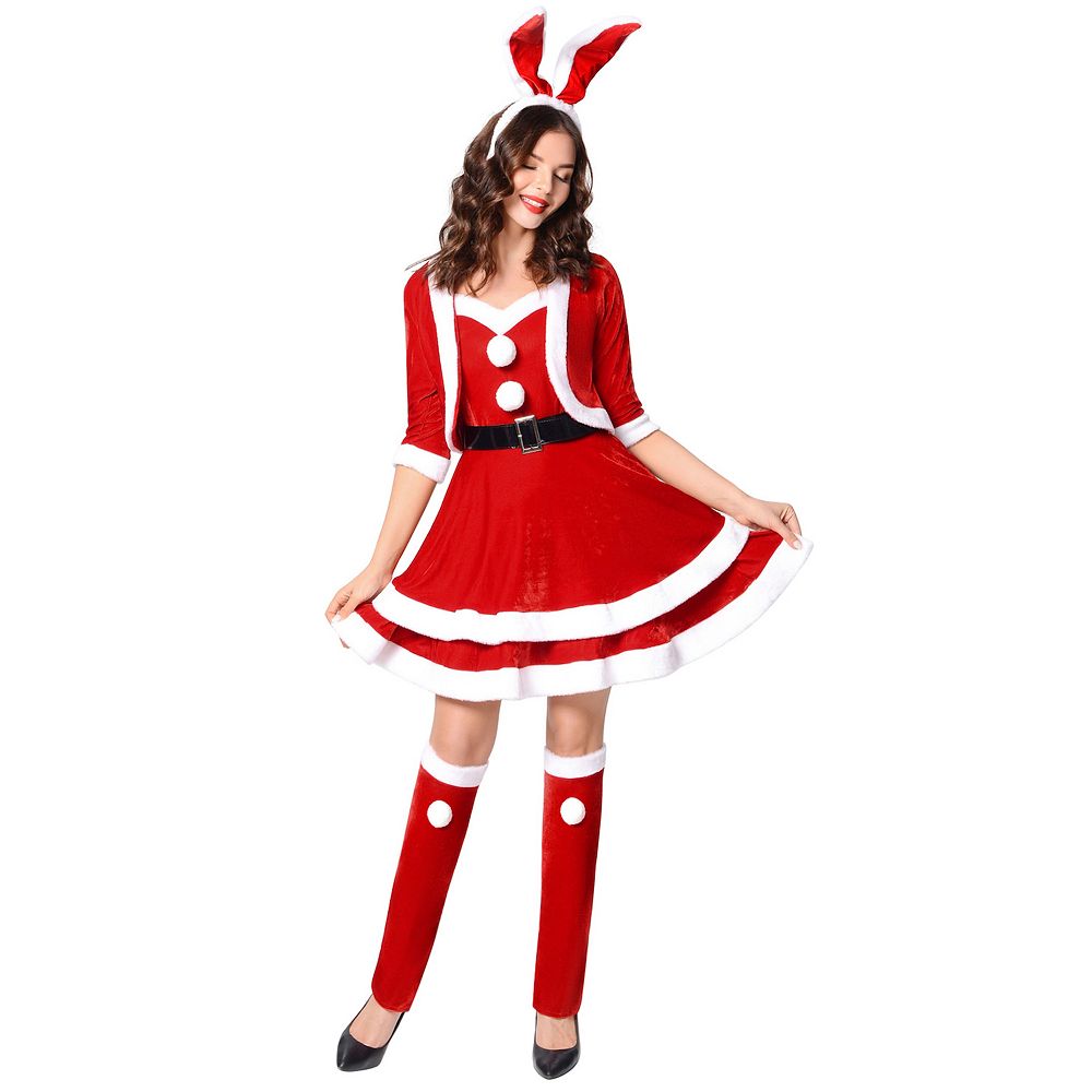 Women Mrs Claus Costume Santa Christmas Costume Velvet Dress