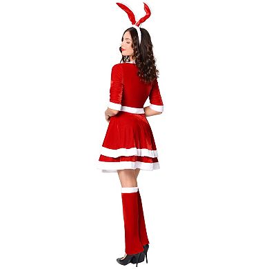 Women Mrs Claus Costume Santa Christmas Costume Velvet Dress Outfit With Belt Shawl Gloves Headband