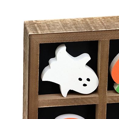 Parisloft Farmhouse Rustic Wood Halloween Tic Tac Toe Game Board - 11.8 x 11.8 inches