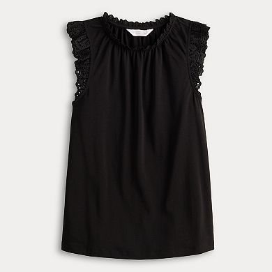 Women's LC Lauren Conrad Lace Ruffle Sleeve Crewneck Tank Top