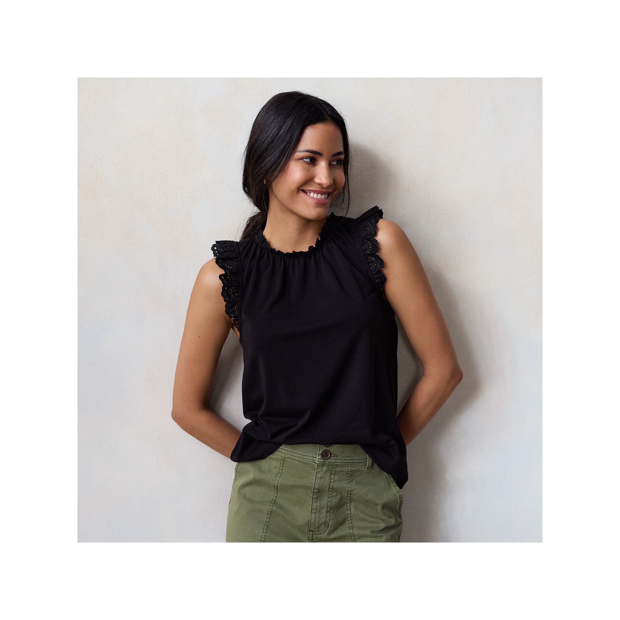 Womens LC Lauren Conrad Lace Ruffle Sleeve Crewneck Tank Top, Size: XS, Bl