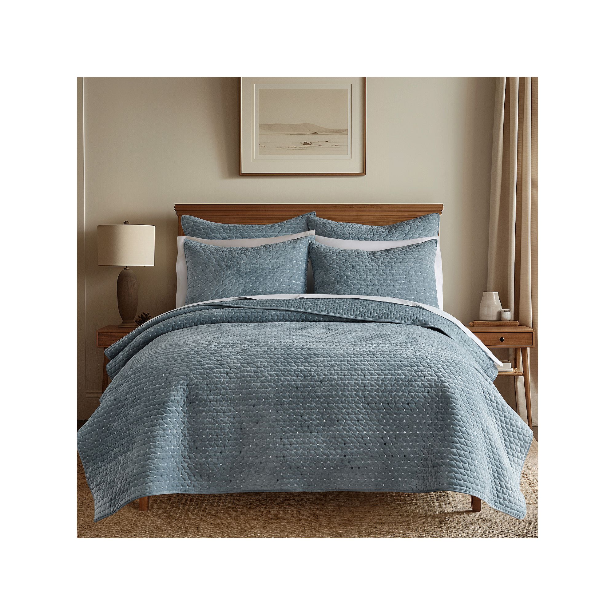 Levtex Home Velvet Stitch Chambray Quilt Set, Blue