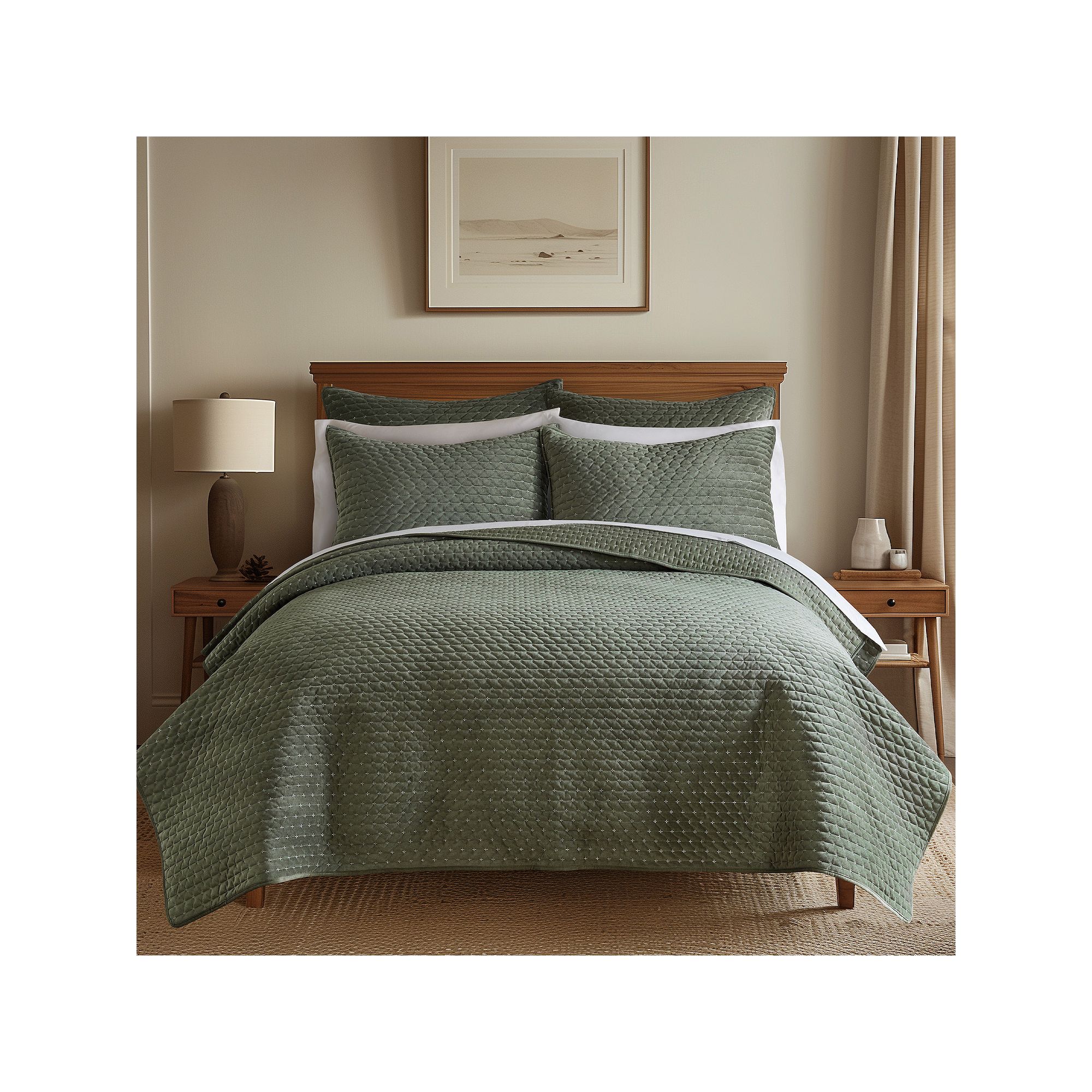 Levtex Home Velvet Stitch Chambray Quilt Set, Green