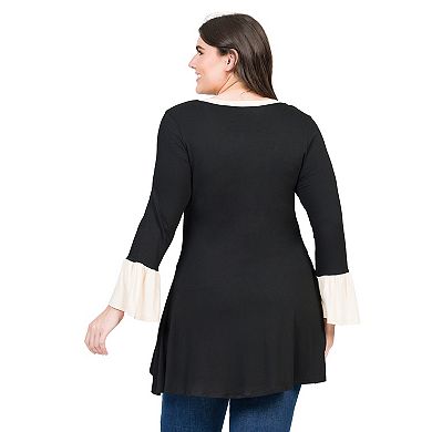 Plus Size 24Seven Comfort Apparel Bell Sleeve High Low Tunic Top