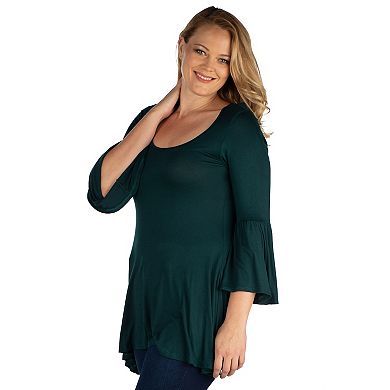 Plus Size 24Seven Comfort Apparel Bell Sleeve Flared Tunic Top