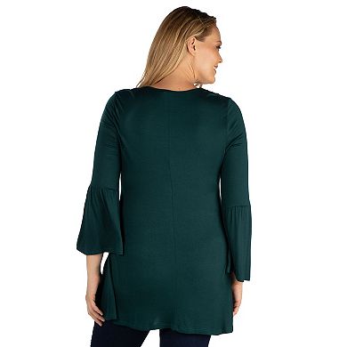 Plus Size 24Seven Comfort Apparel Bell Sleeve Flared Tunic Top