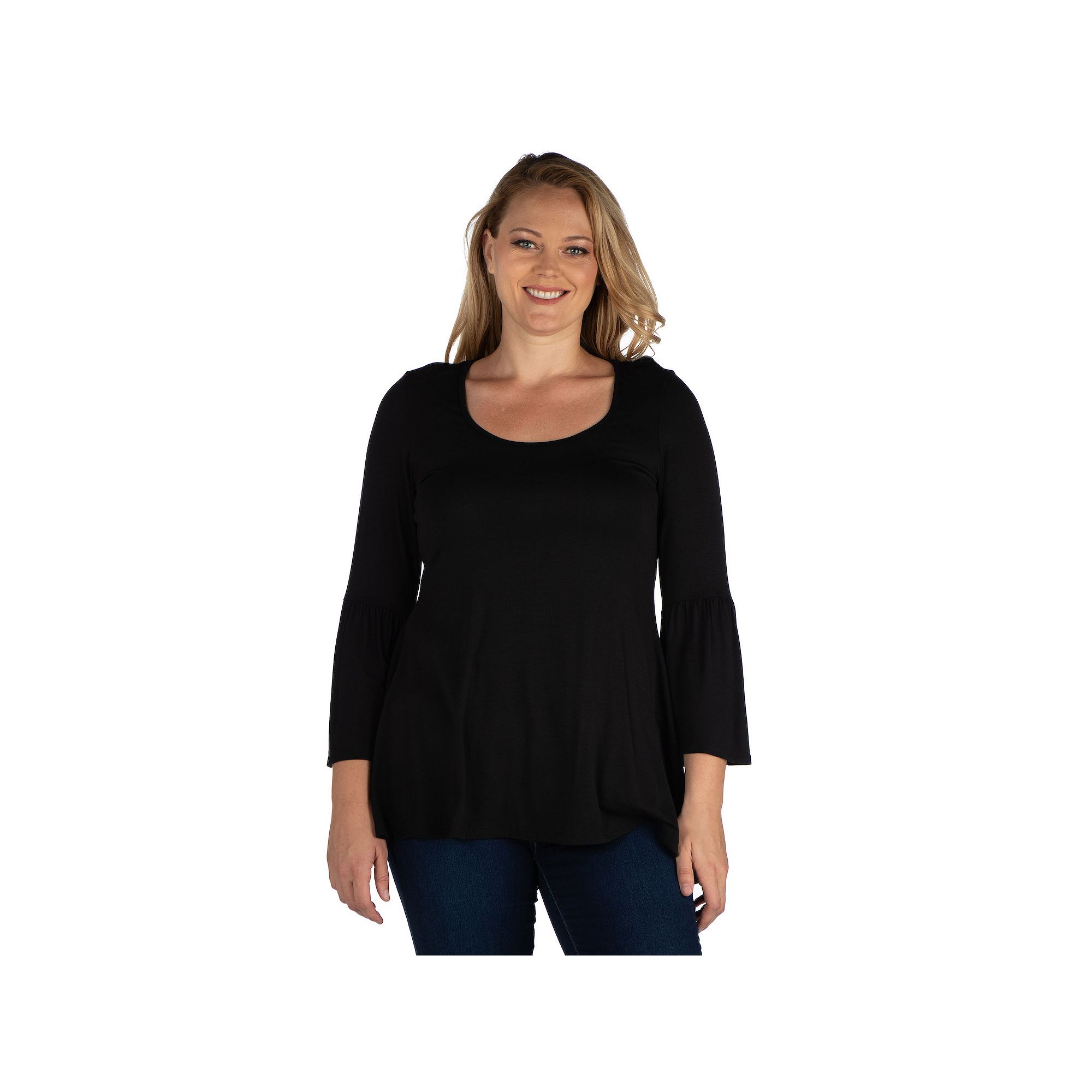Plus Size 24Seven Comfort Apparel Bell Sleeve Flared Tunic Top, Womens, Si