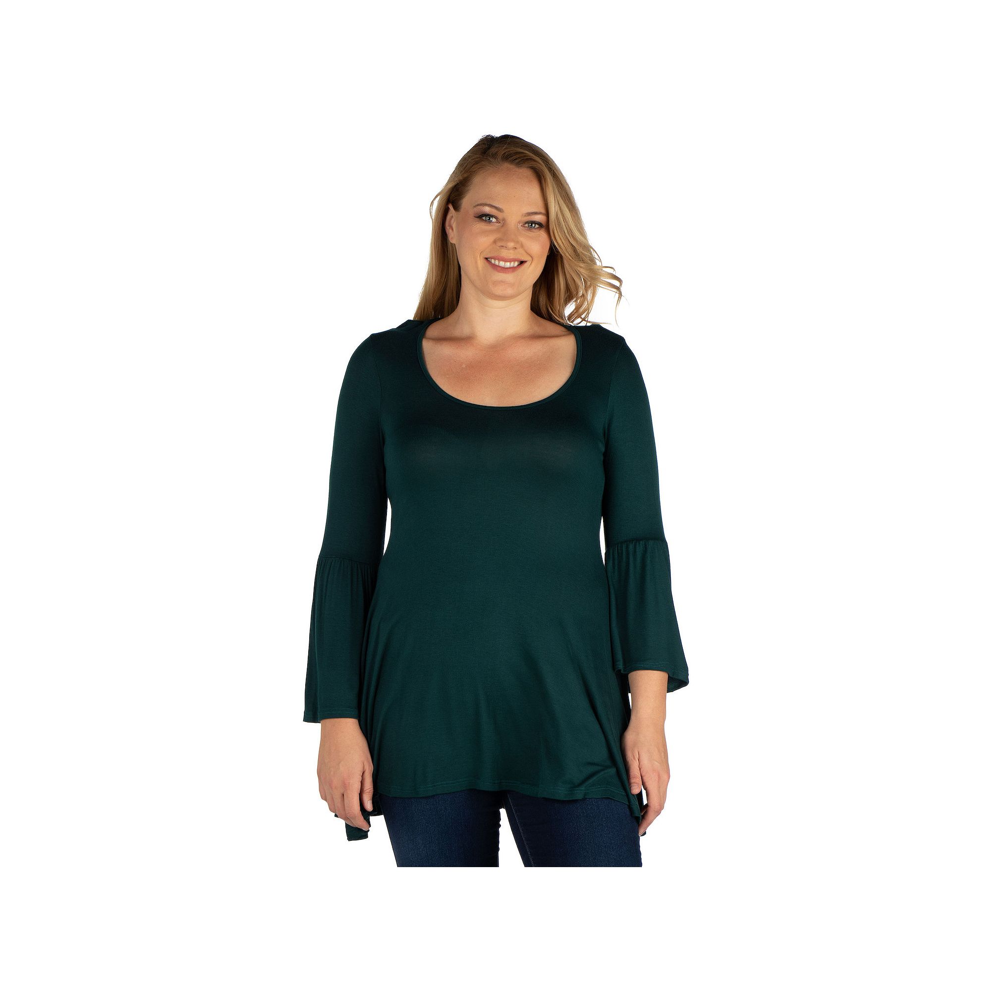 Plus Size 24Seven Comfort Apparel Bell Sleeve Flared Tunic Top, Womens, Si