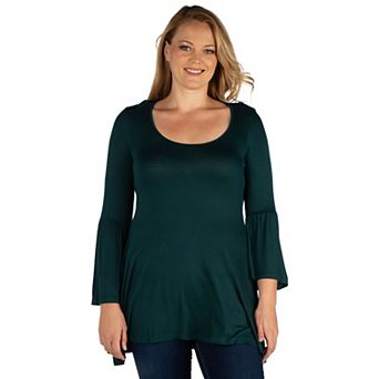 Plus Size 24Seven Comfort Apparel Bell Sleeve Flared Tunic Top