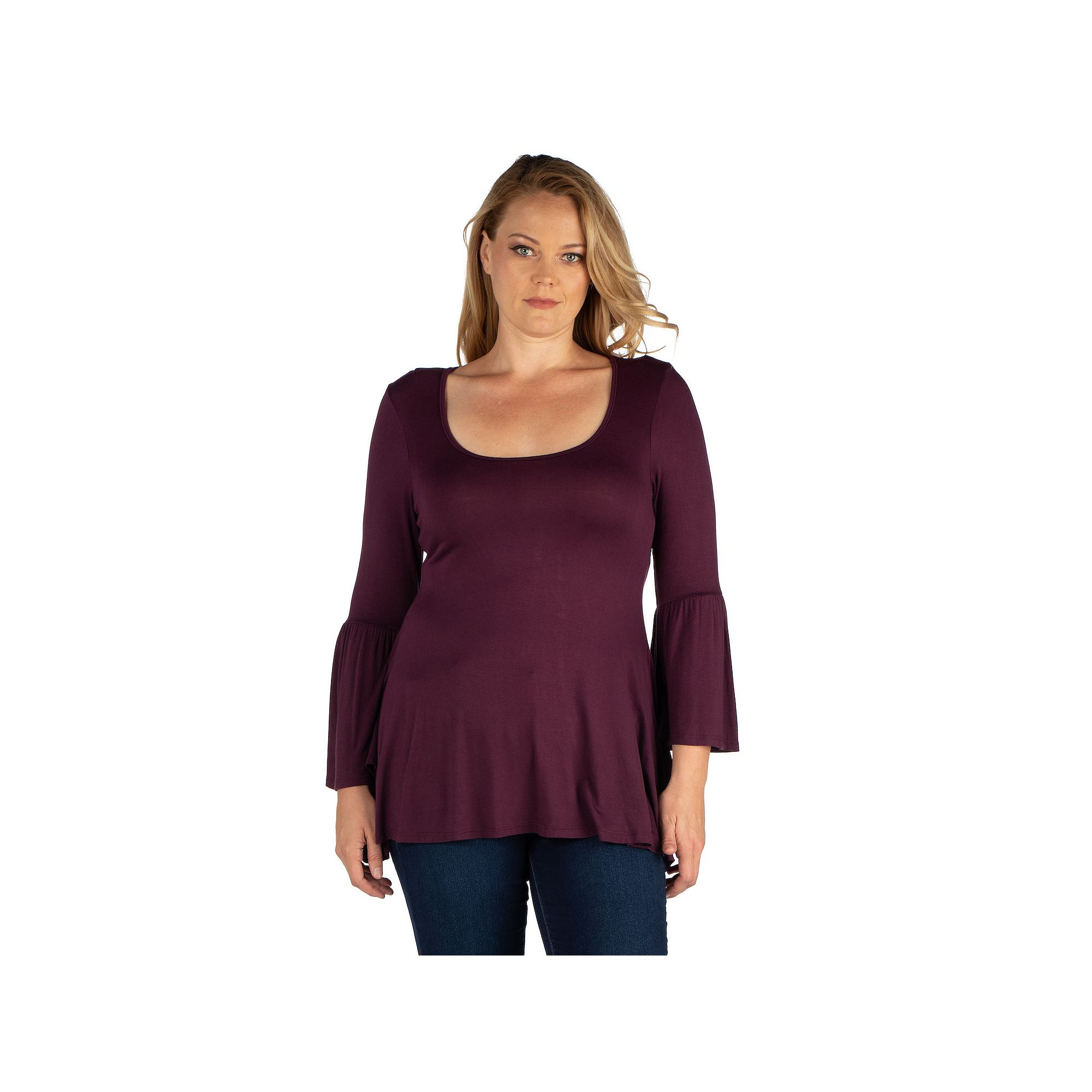 Plus Size 24Seven Comfort Apparel Bell Sleeve Flared Tunic Top, Womens, Si
