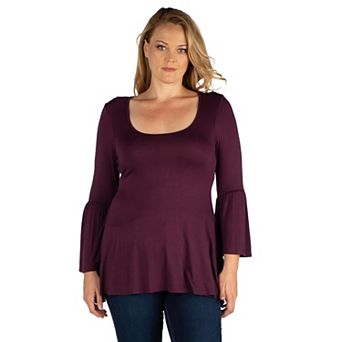 Plus Size 24Seven Comfort Apparel Bell Sleeve Flared Tunic Top