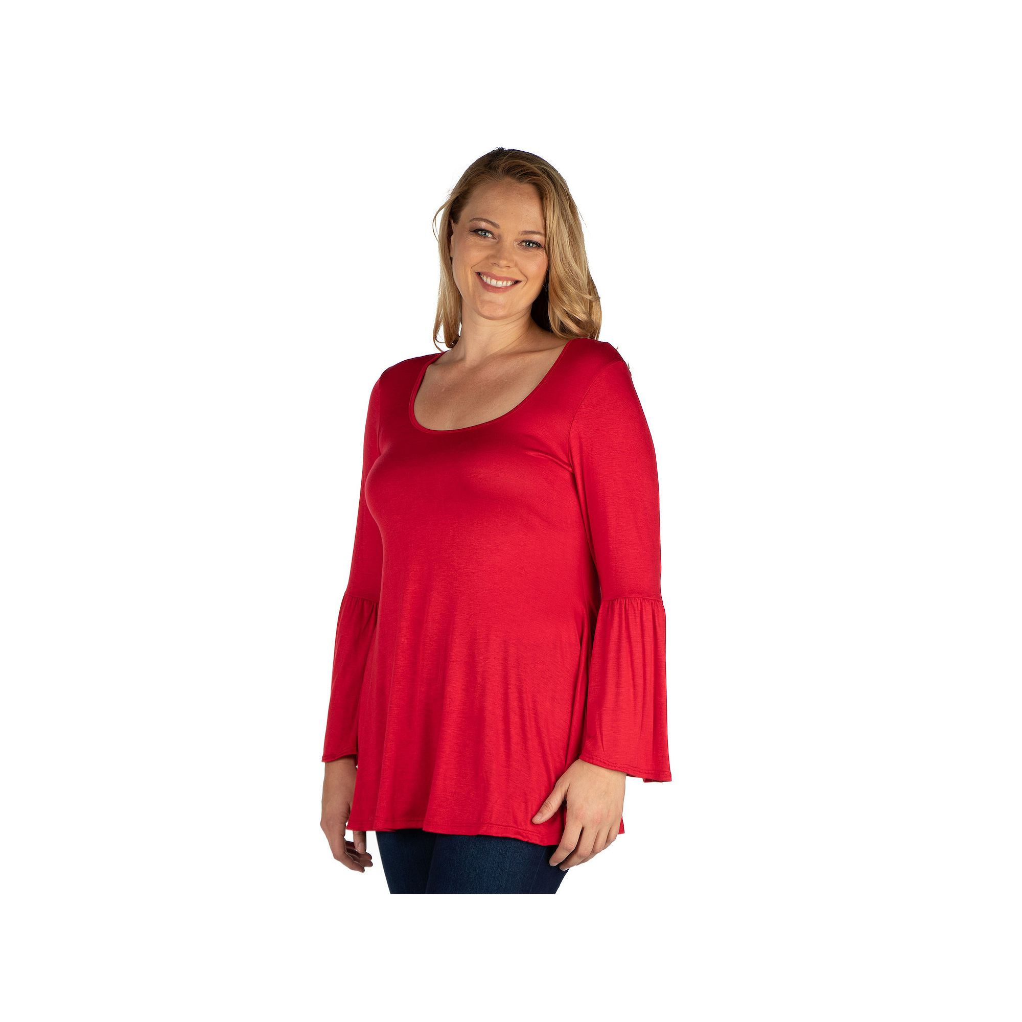Plus Size 24Seven Comfort Apparel Bell Sleeve Flared Tunic Top, Womens, Si